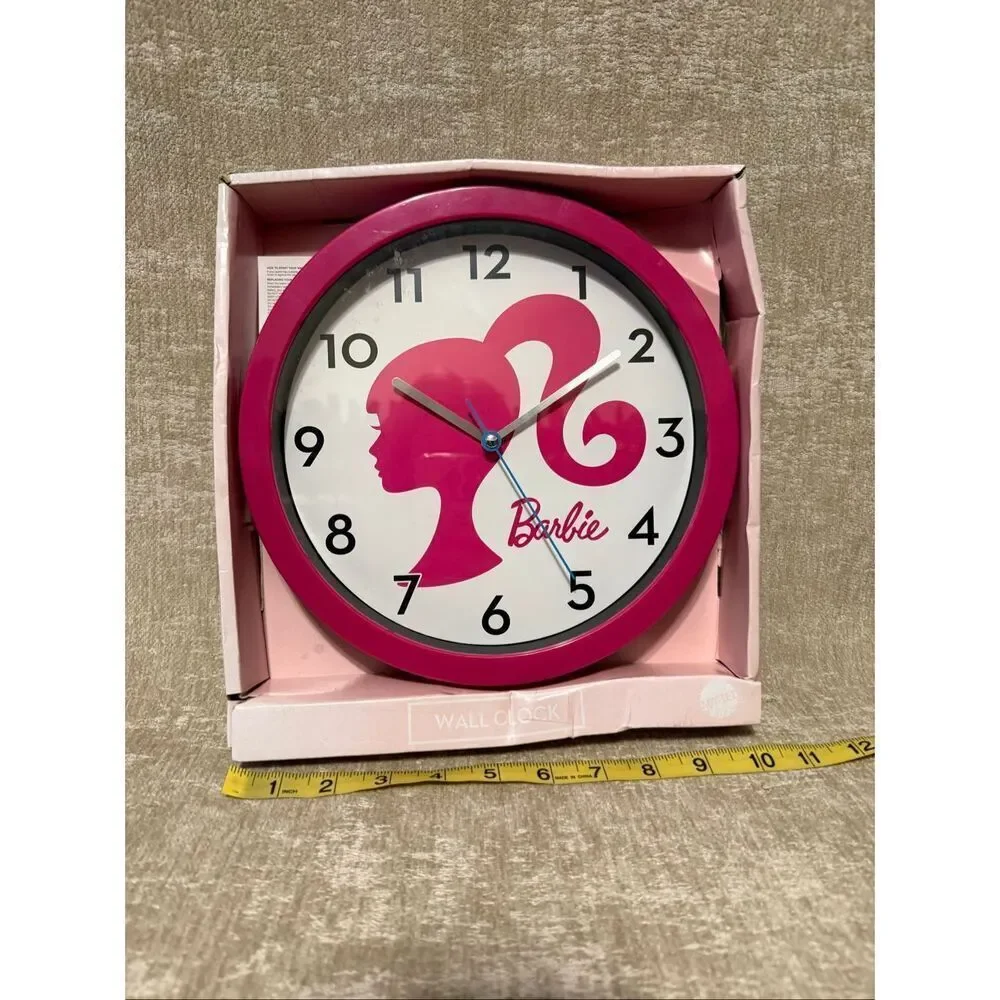 NWT Accutime Mattel Girls Barbie Silhouette Logo Analogue Wall Clock Pink OS